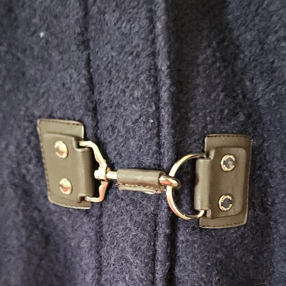 Calvin Klein Blue Wool Blend Coat Faux Fur Hood Winter Jacket - Picture 6 of 11